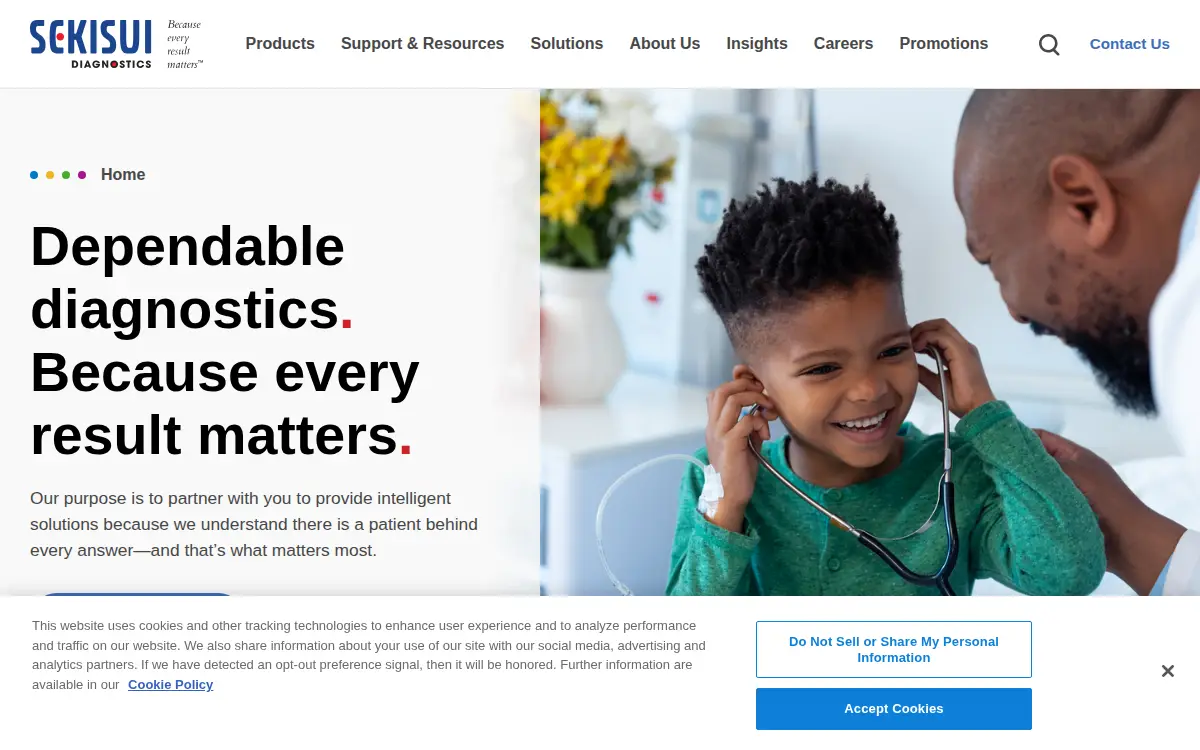 Homepage of Sekisui Diagnostics LLC