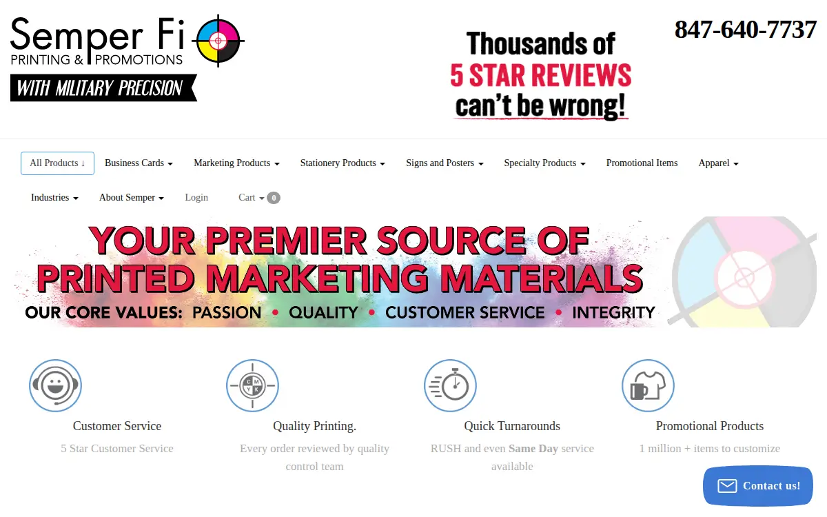 Homepage of Semper Fi Printing, LLC