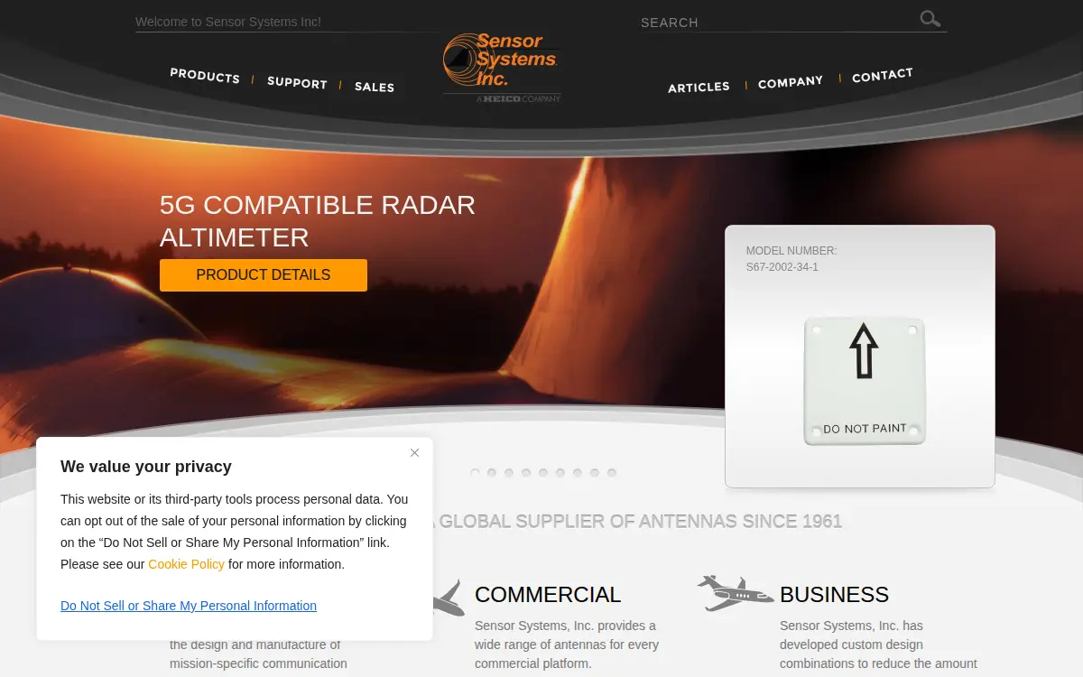 Homepage of Sensor Systems, INC.