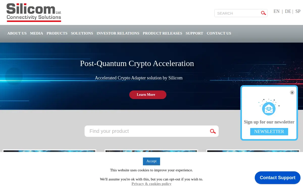 Homepage of Silicom Connectivity Solutions, INC