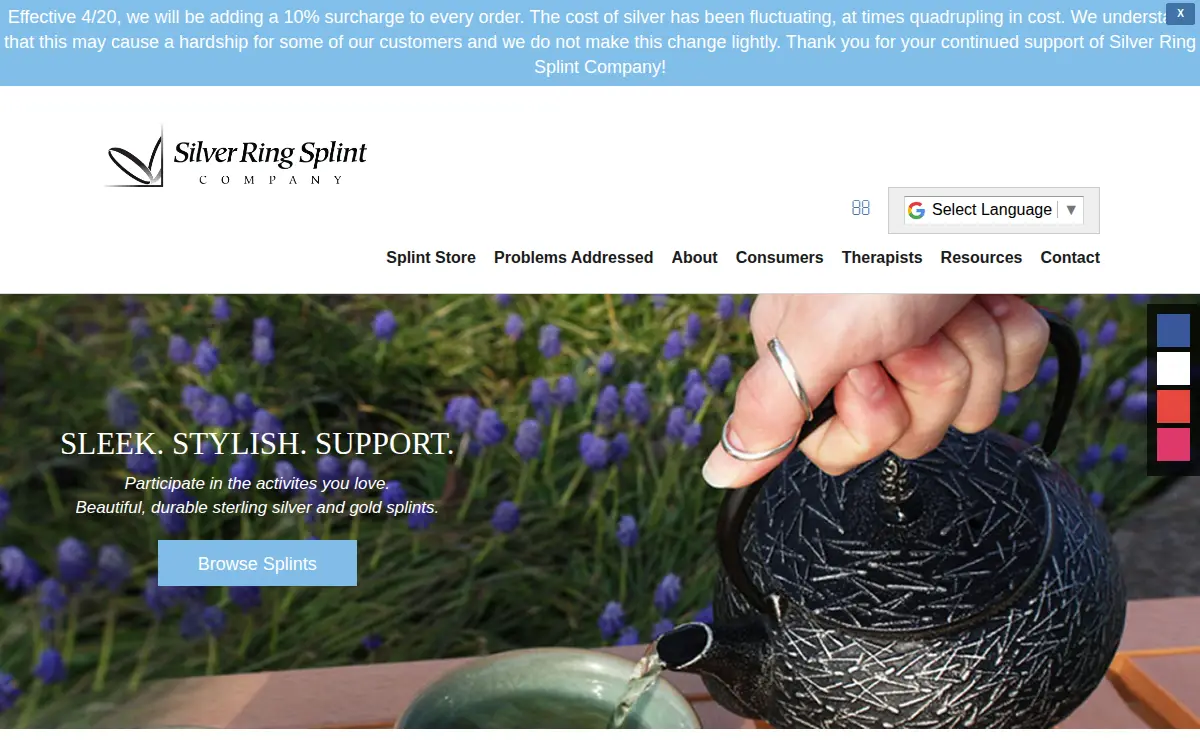 Homepage of Silver Ring Splint CO