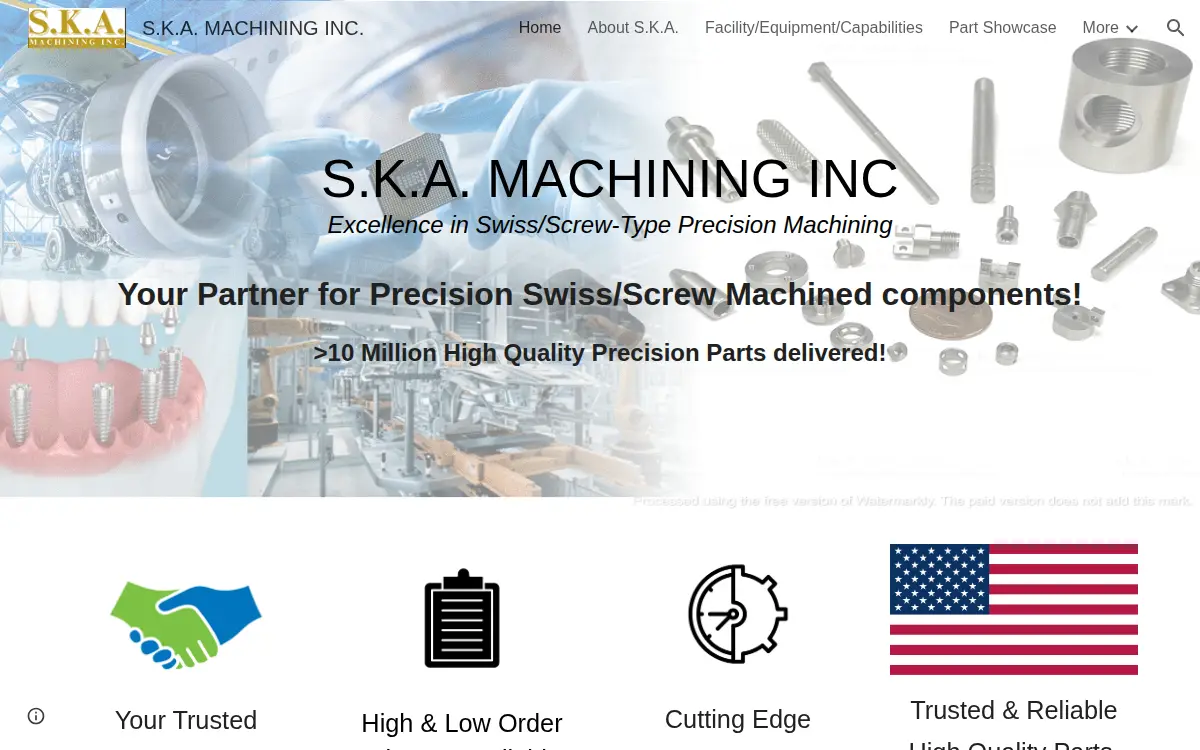 Homepage of S.k.a. Machining, INC