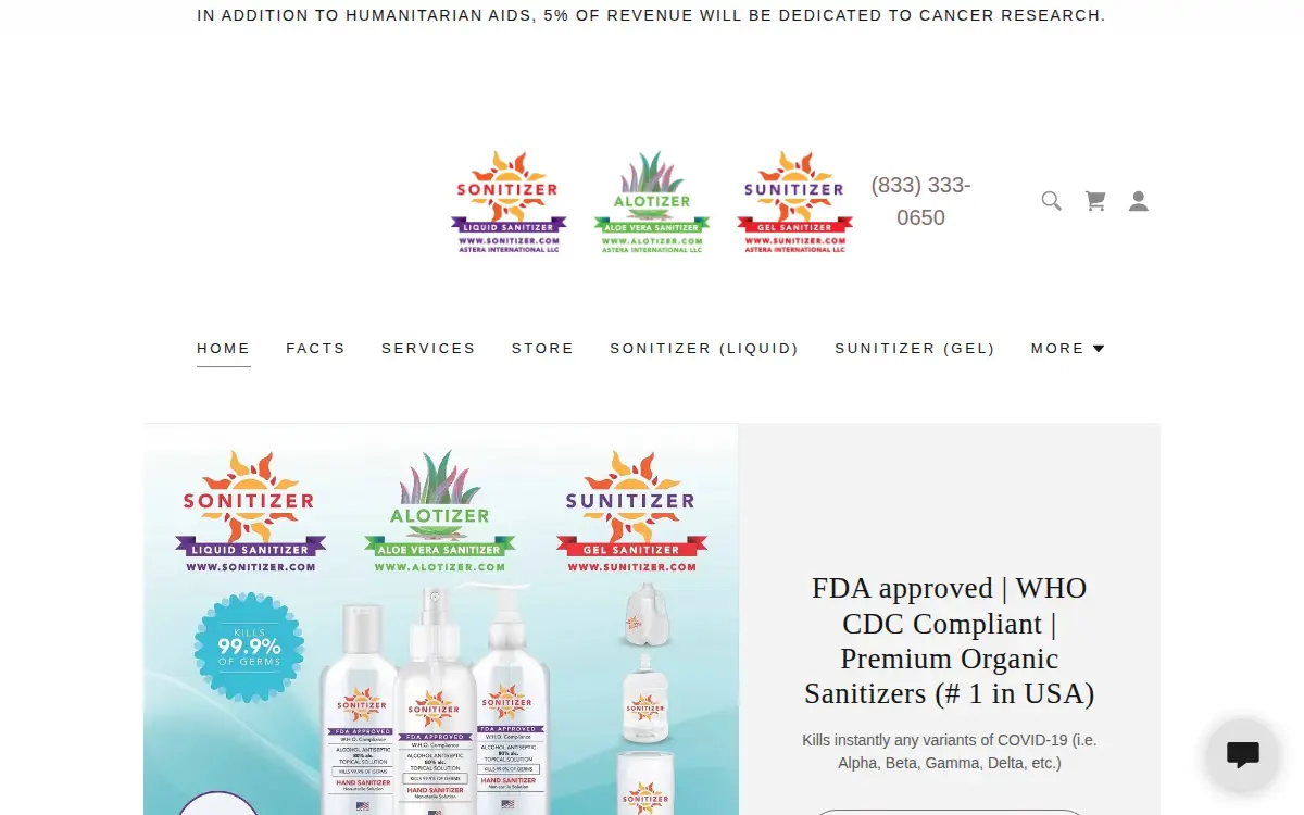 Homepage of Astera International LLC