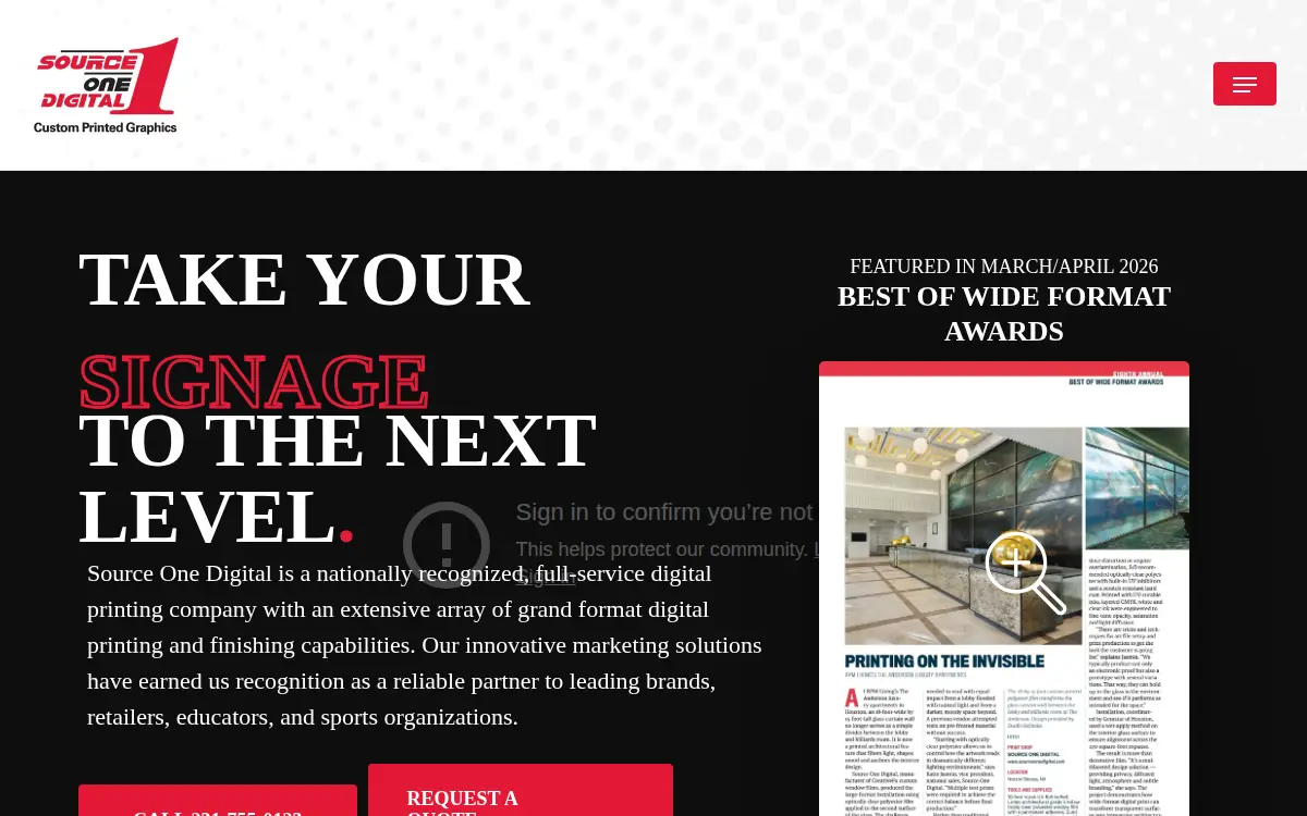 Homepage of Source One Digital, LLC