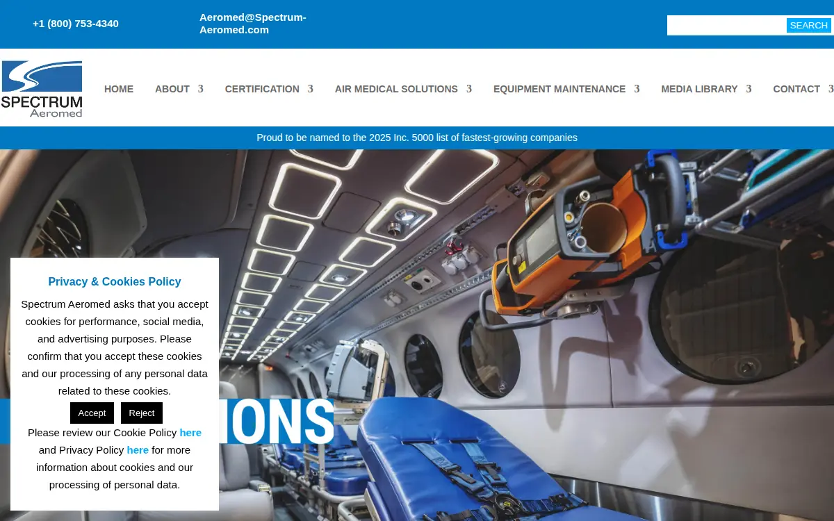 Homepage of Spectrum Aeromed, LLC