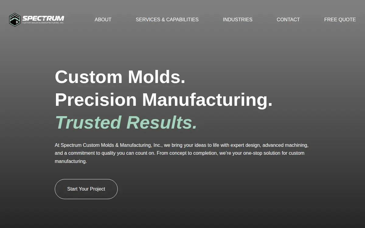 Homepage of Spectrum Custom Molds & Manufacturing, INC