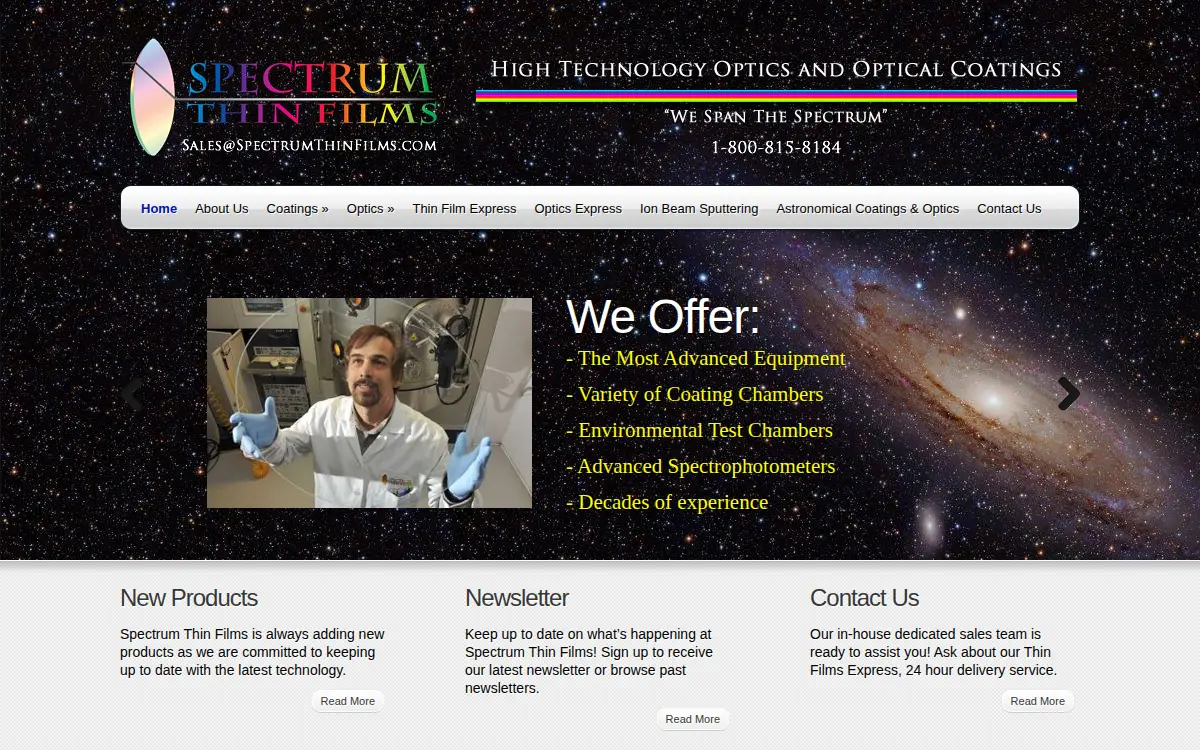 Homepage of Spectrum Thin Films INC