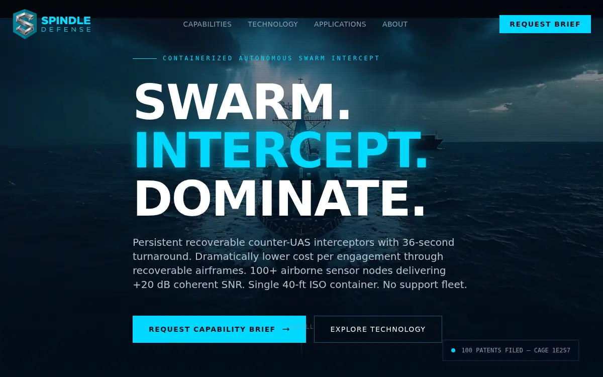 Homepage of Spindle Defense LLC