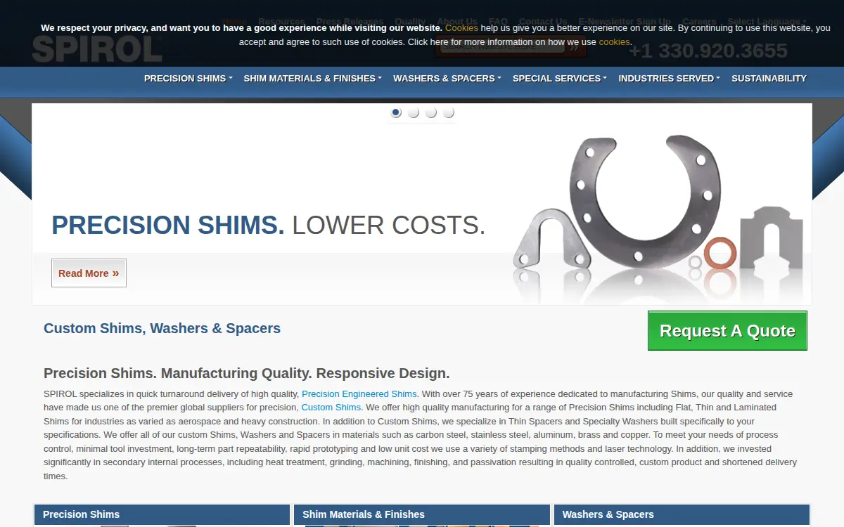 Homepage of Spirol Shim Corporation