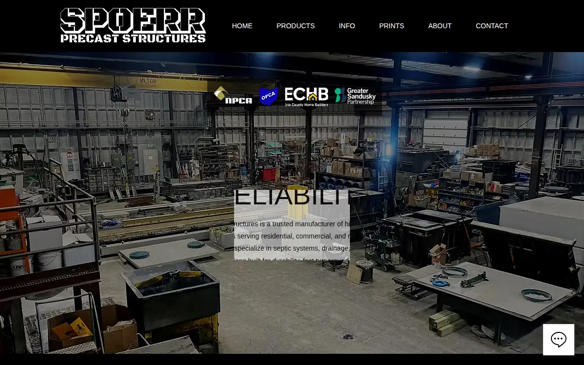 Homepage of Spoerr Precast Structures, LLC