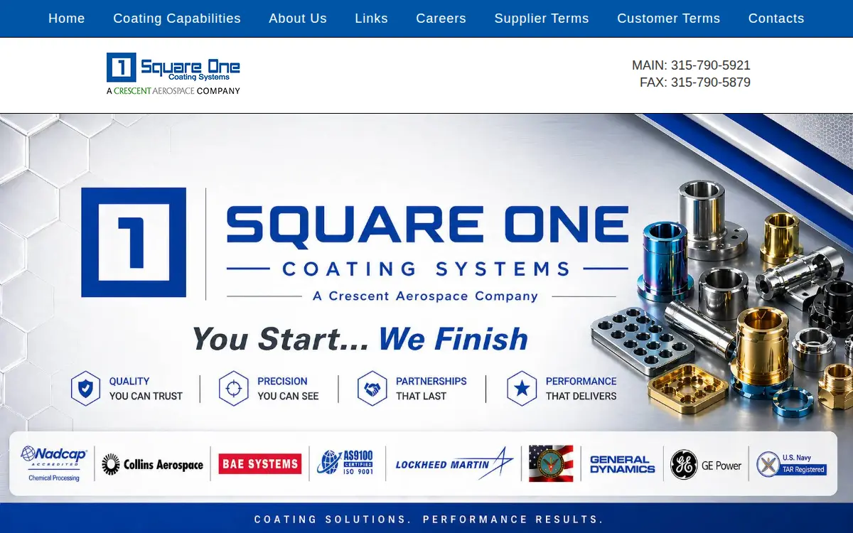 Homepage of Square One Coating Systems LLC