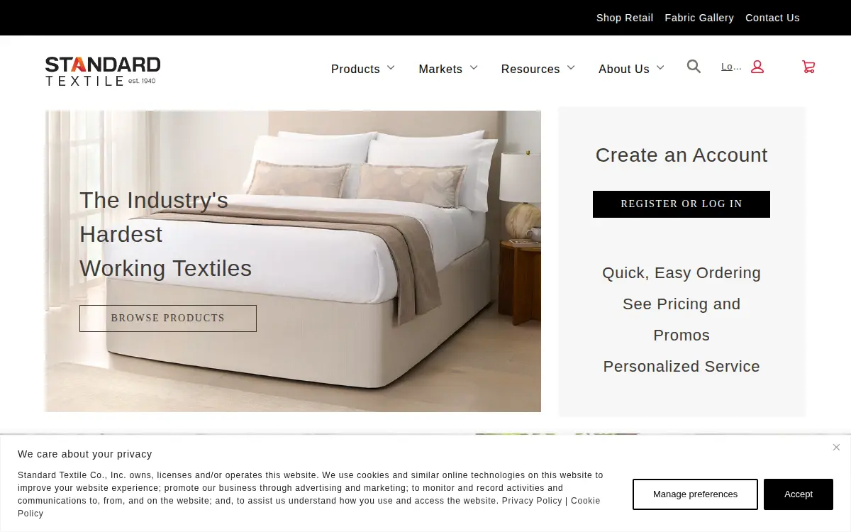 Homepage of Standard Textile CO INC