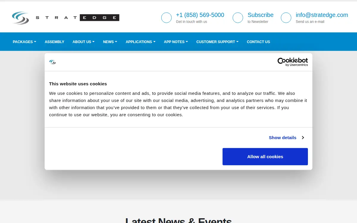 Homepage of Stratedge Corporation