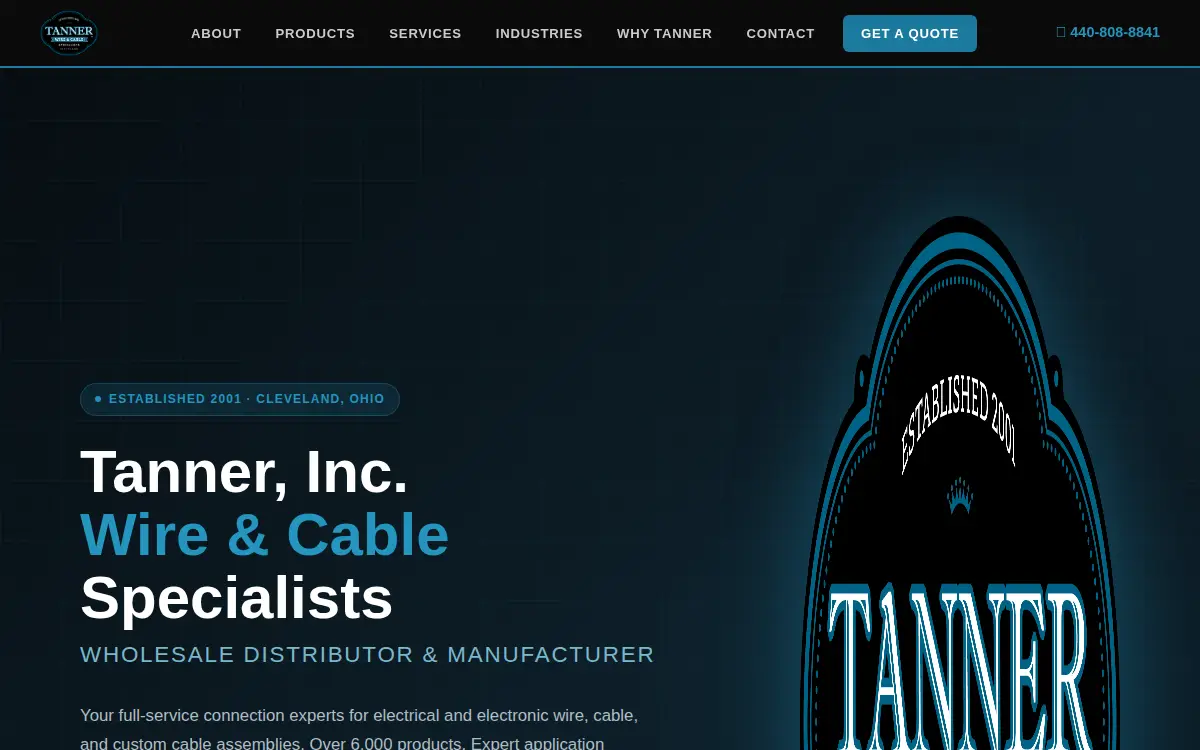 Homepage of Tanner INC Wire & Cable Specialists