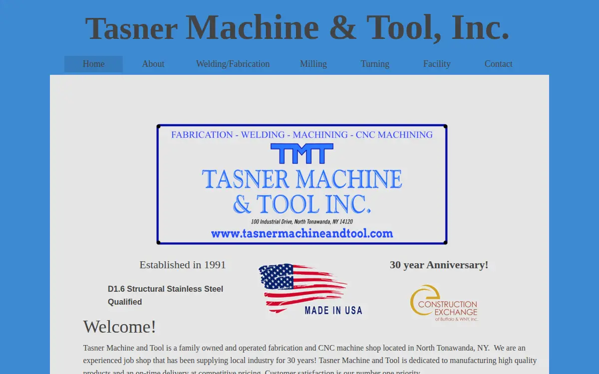 Homepage of Tasner Machine & Tool, INC.