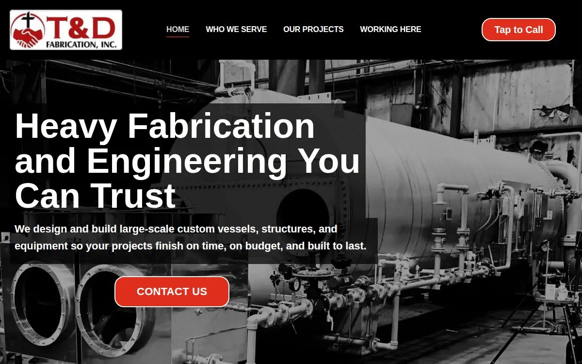 Homepage of T & D Fabrication INC