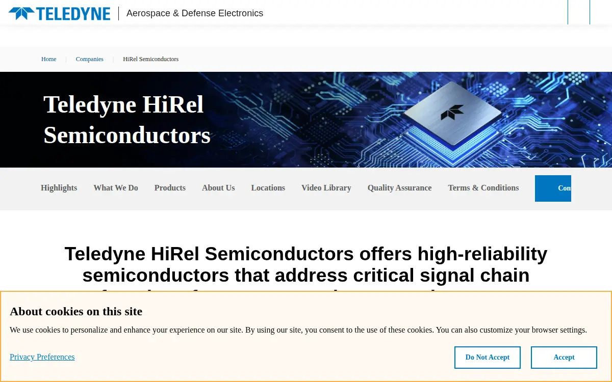 Homepage of Teledyne Defense Electronics, LLC