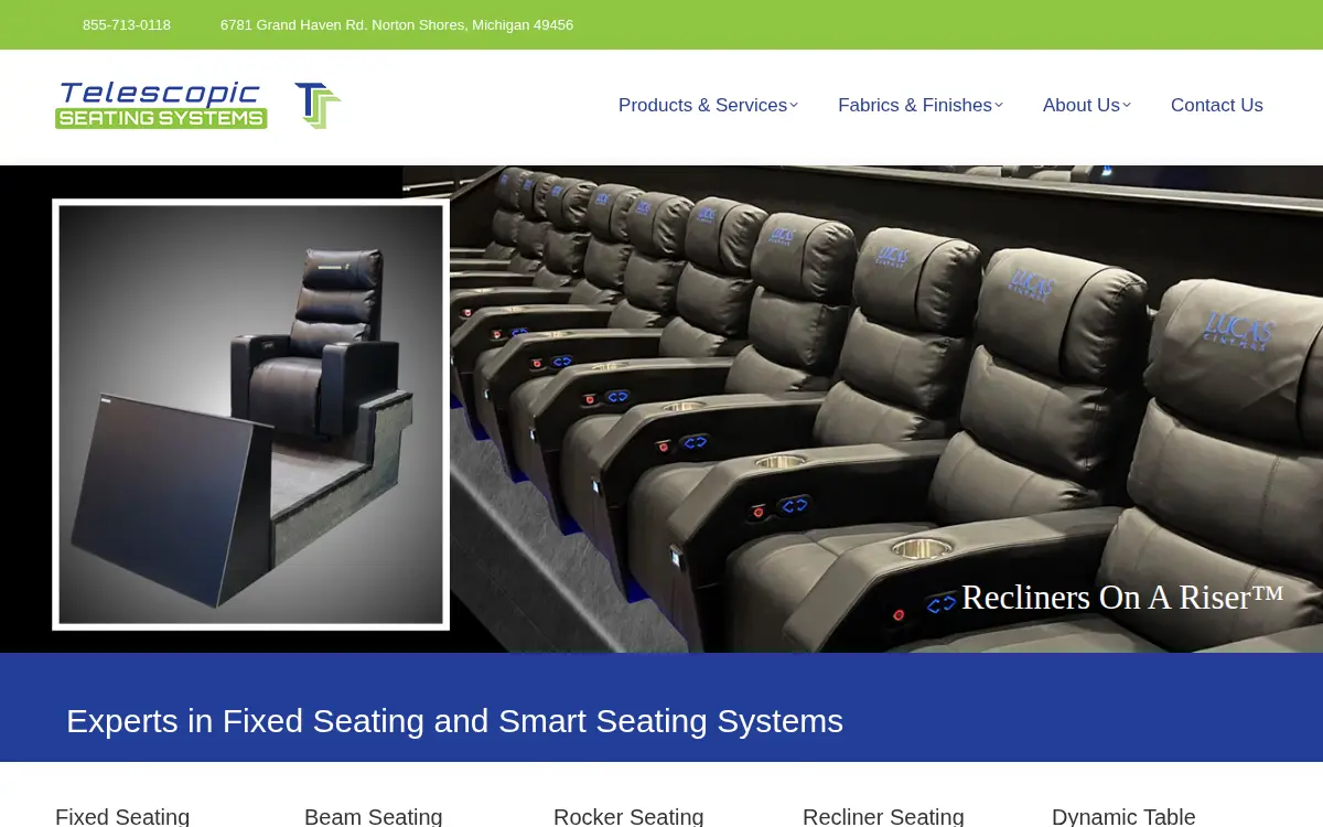 Homepage of Telescopic Seating Systems LLC