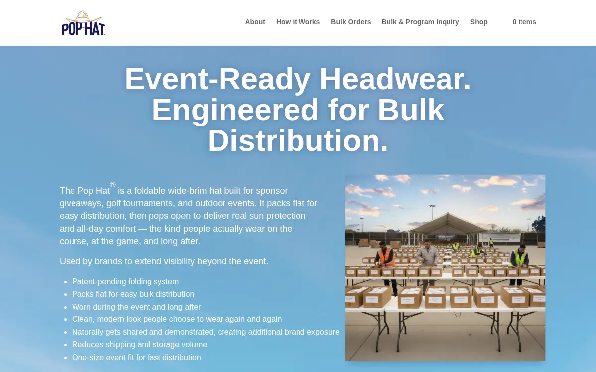Homepage of The Pop Hat, LLC