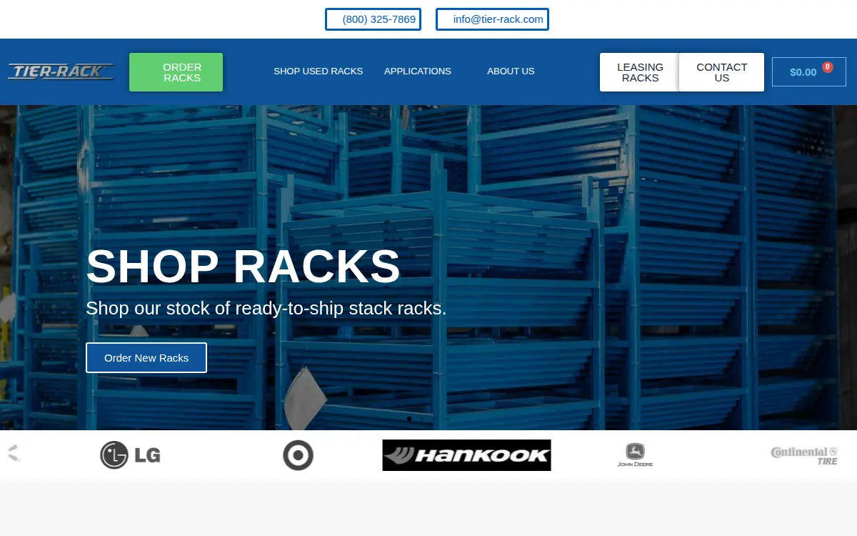 Homepage of Tier Rack LLC