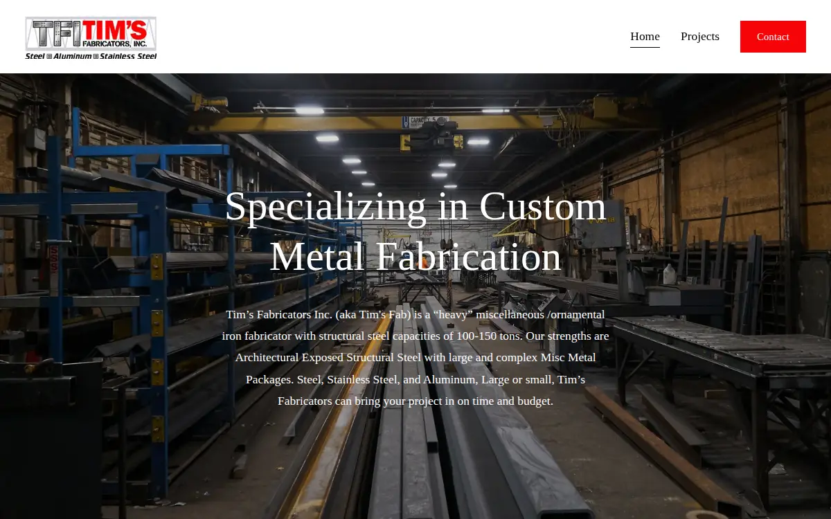 Homepage of Tim's Fabricators, INC