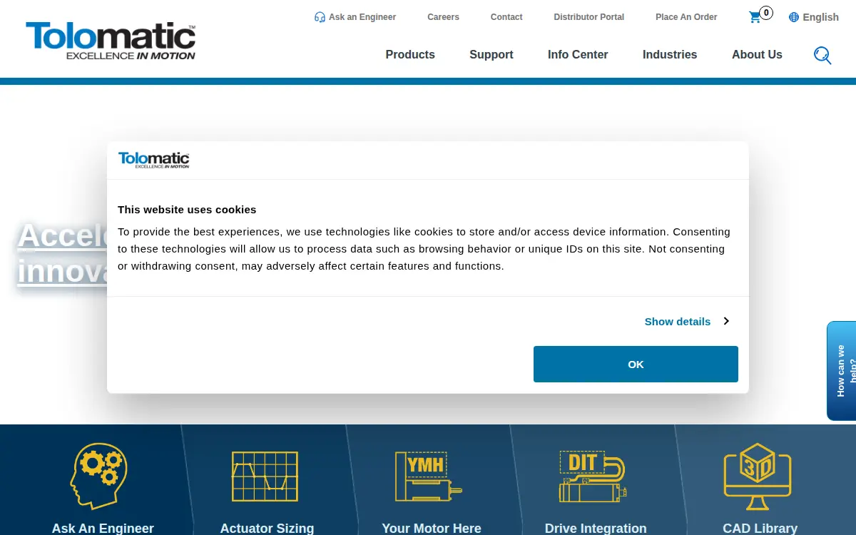 Homepage of Tolomatic, INC