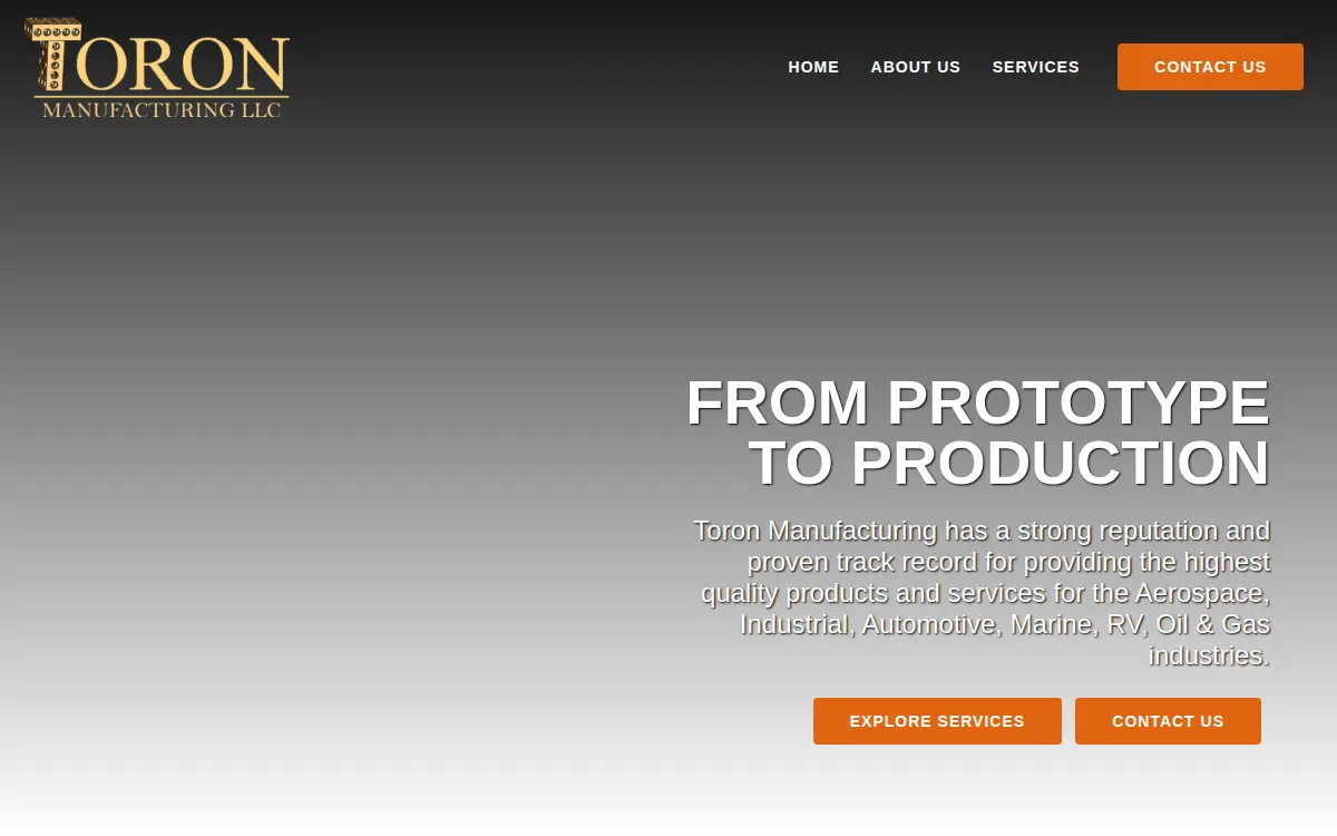 Homepage of Toron Manufacturing LLC