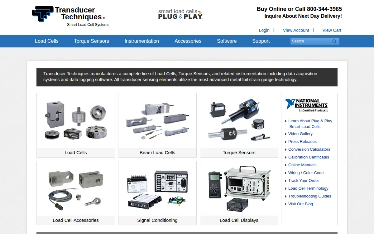 Homepage of Transducer Techniques, LLC