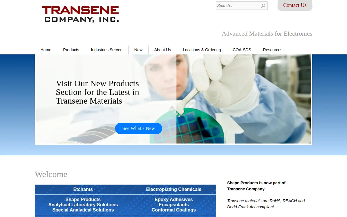Homepage of Transene CO INC