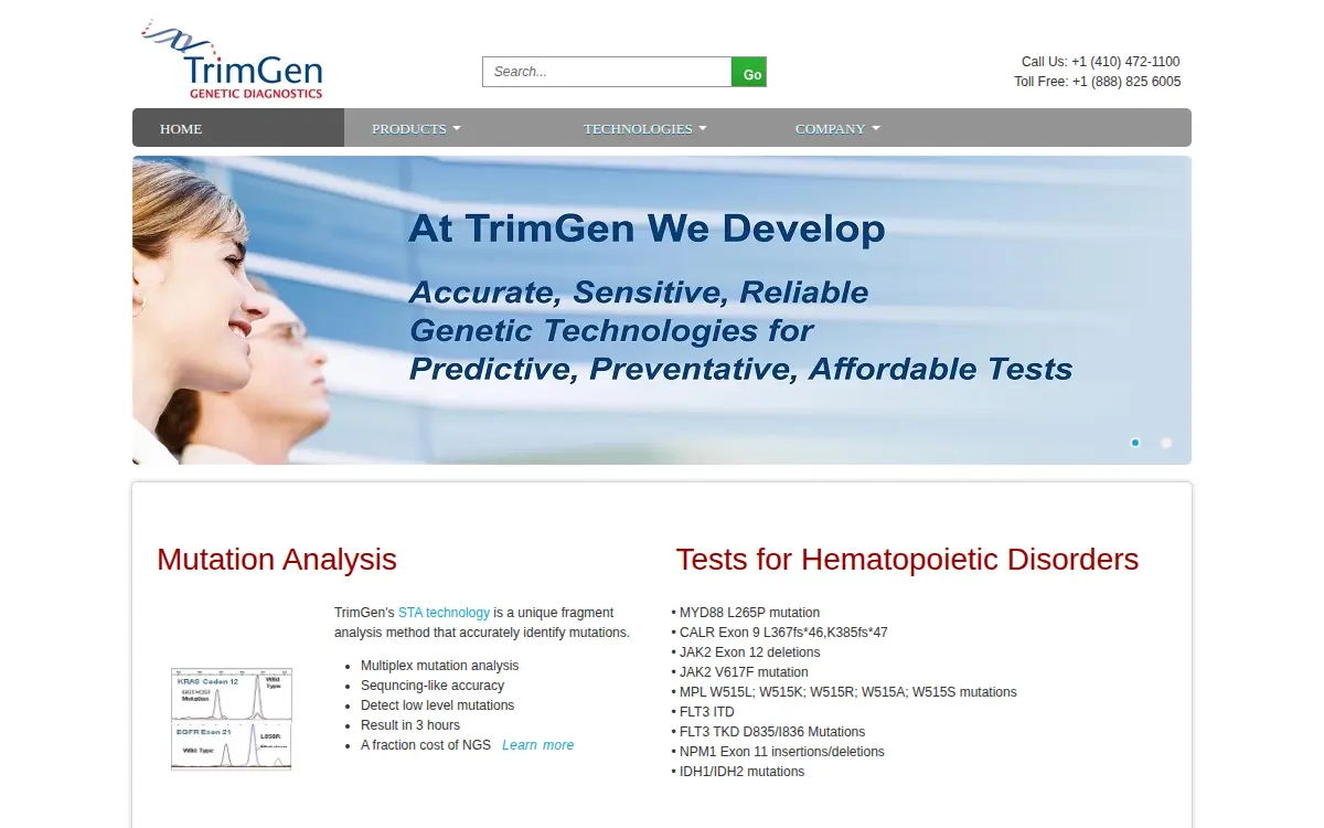 Homepage of Trimgen Corporation