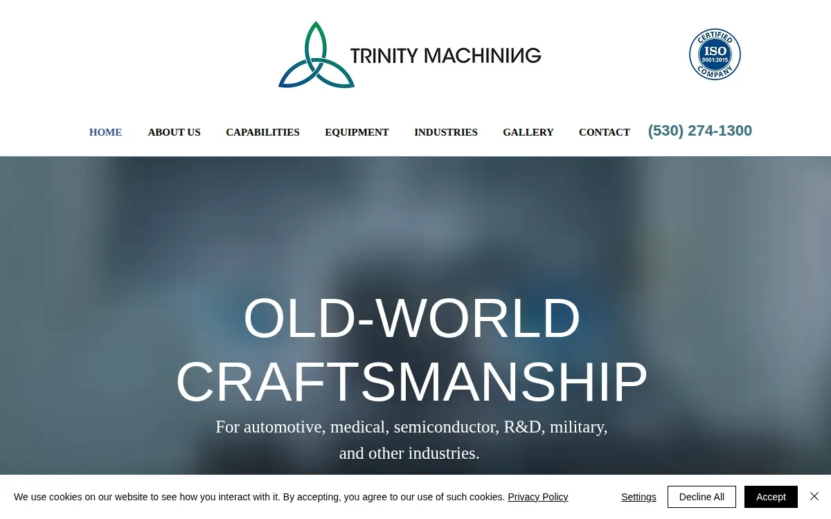 Homepage of Trinity Machining, LLC