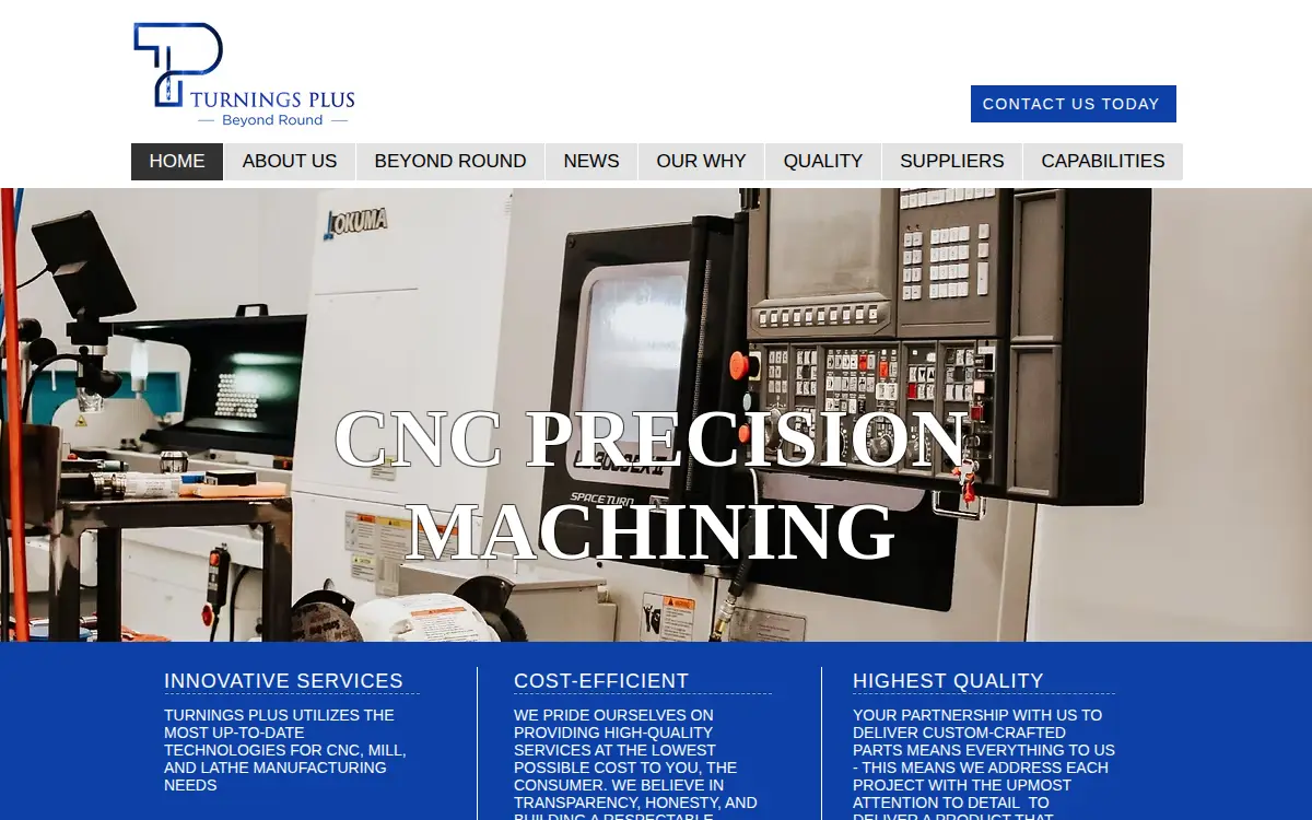 Homepage of Turnings Plus, LLC