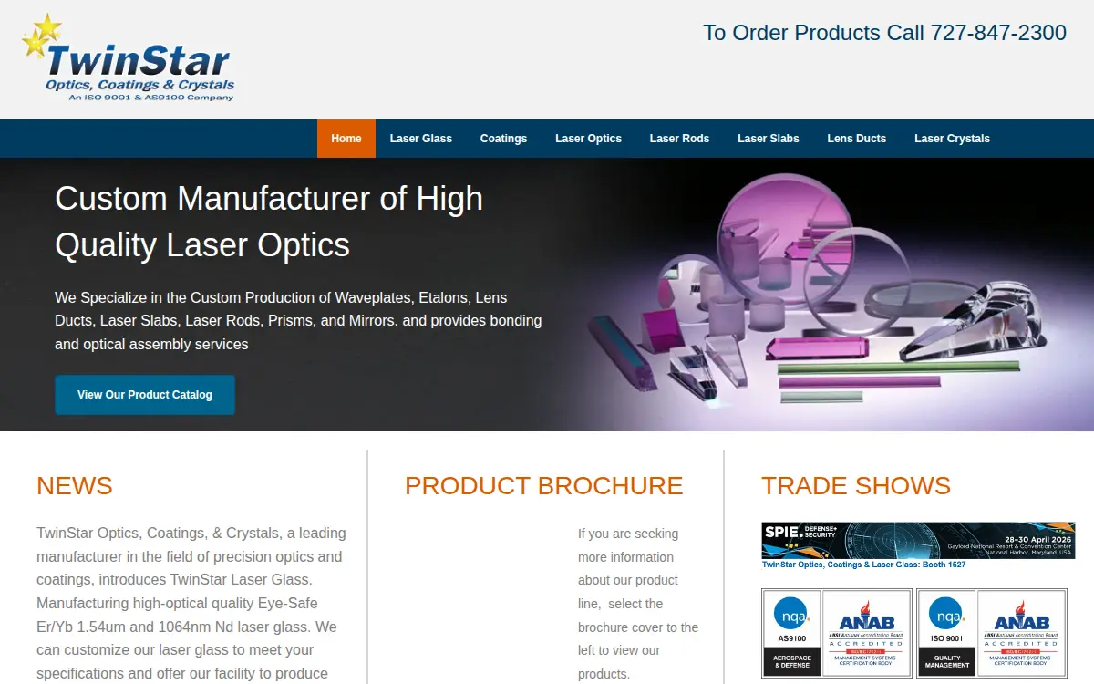 Homepage of Twinstar Optics & Coatings, INC