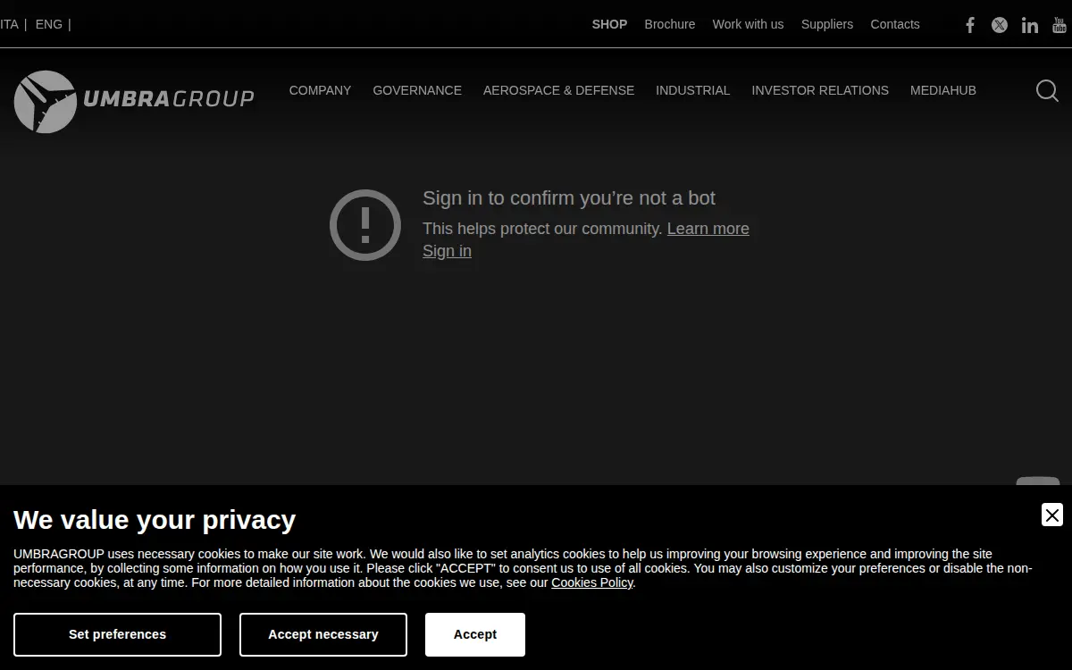 Homepage of Umbra Cuscinetti, Incorporated