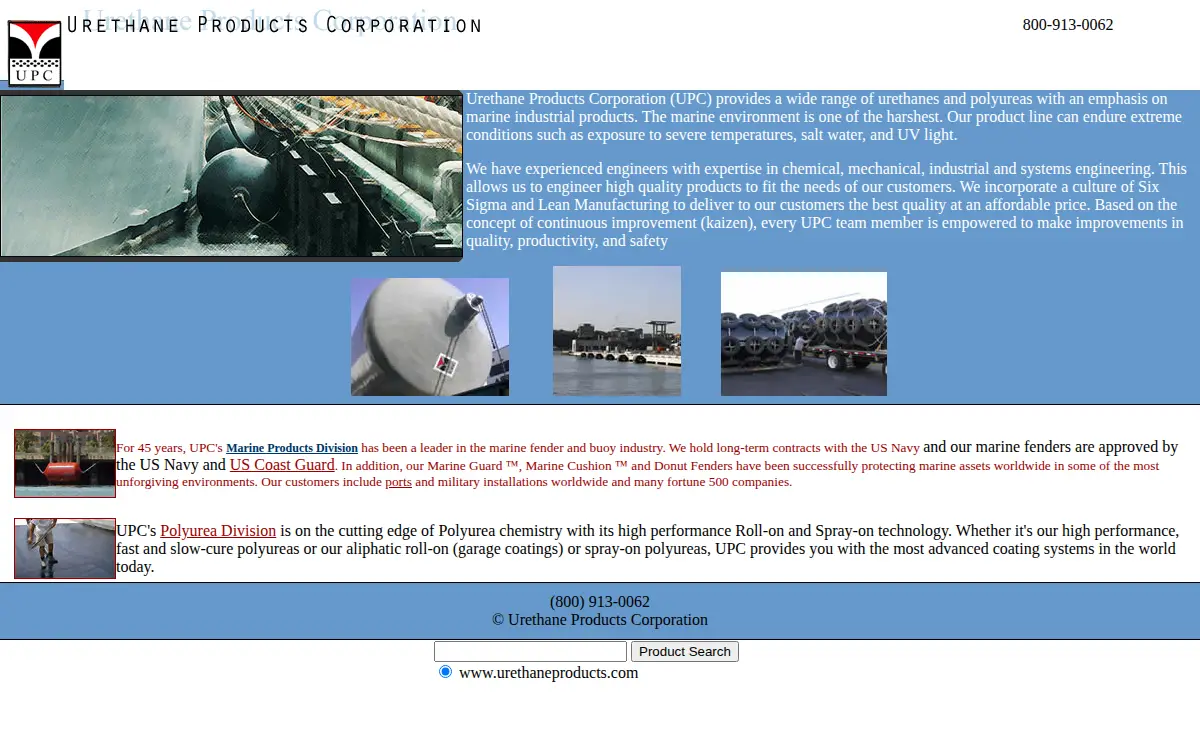 Homepage of Urethane Products Corporation