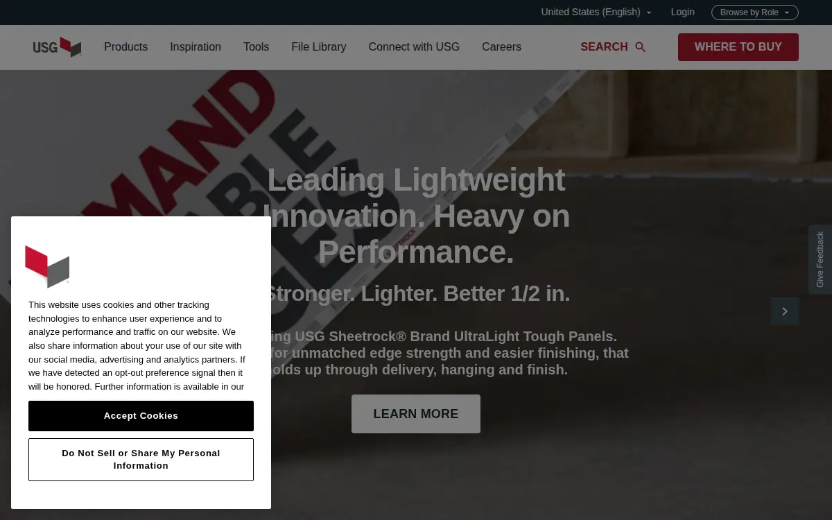 Homepage of United States Gypsum Company