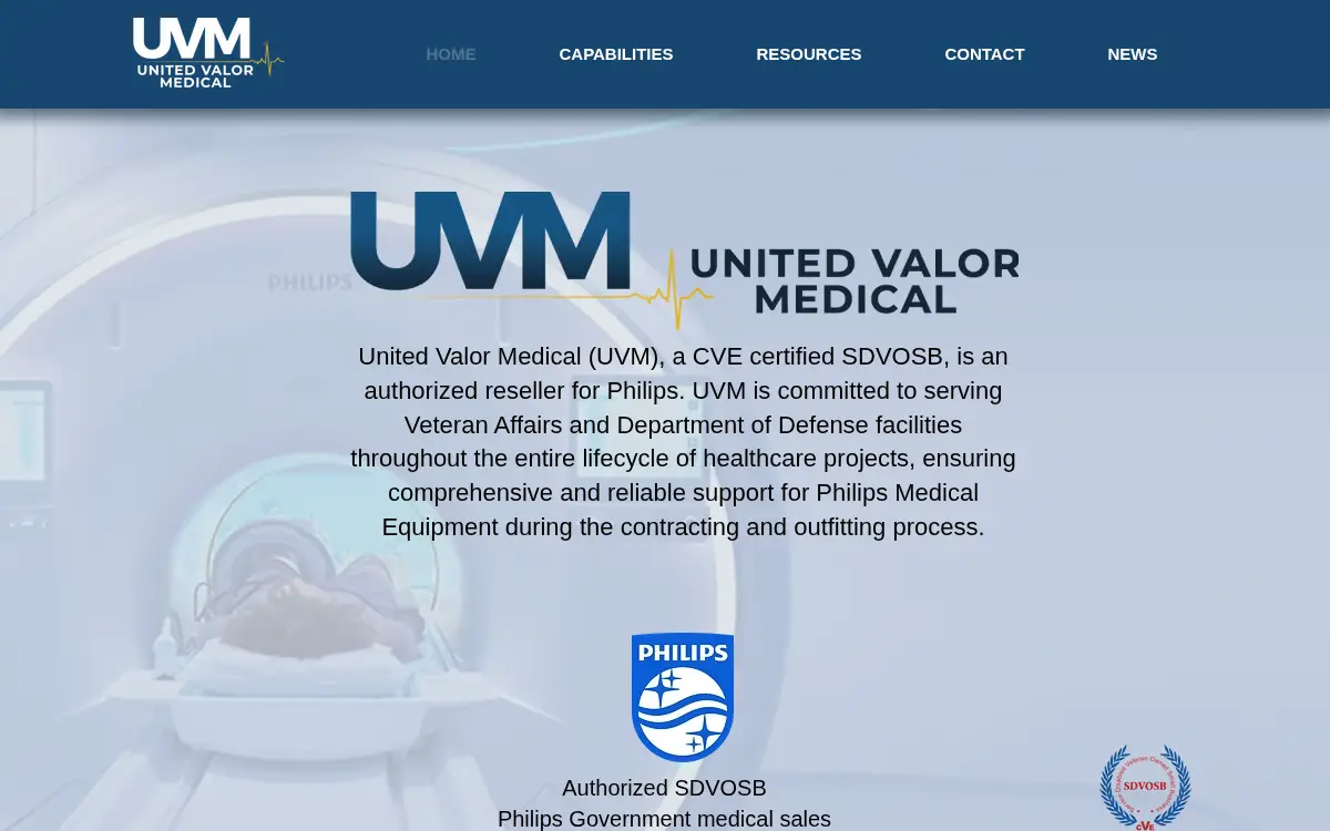Homepage of United Valor Medical LLC