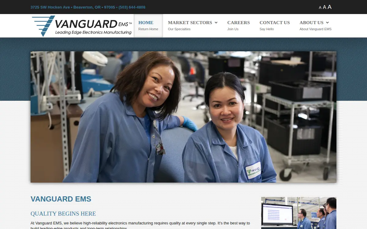 Homepage of Vanguard Ems INC