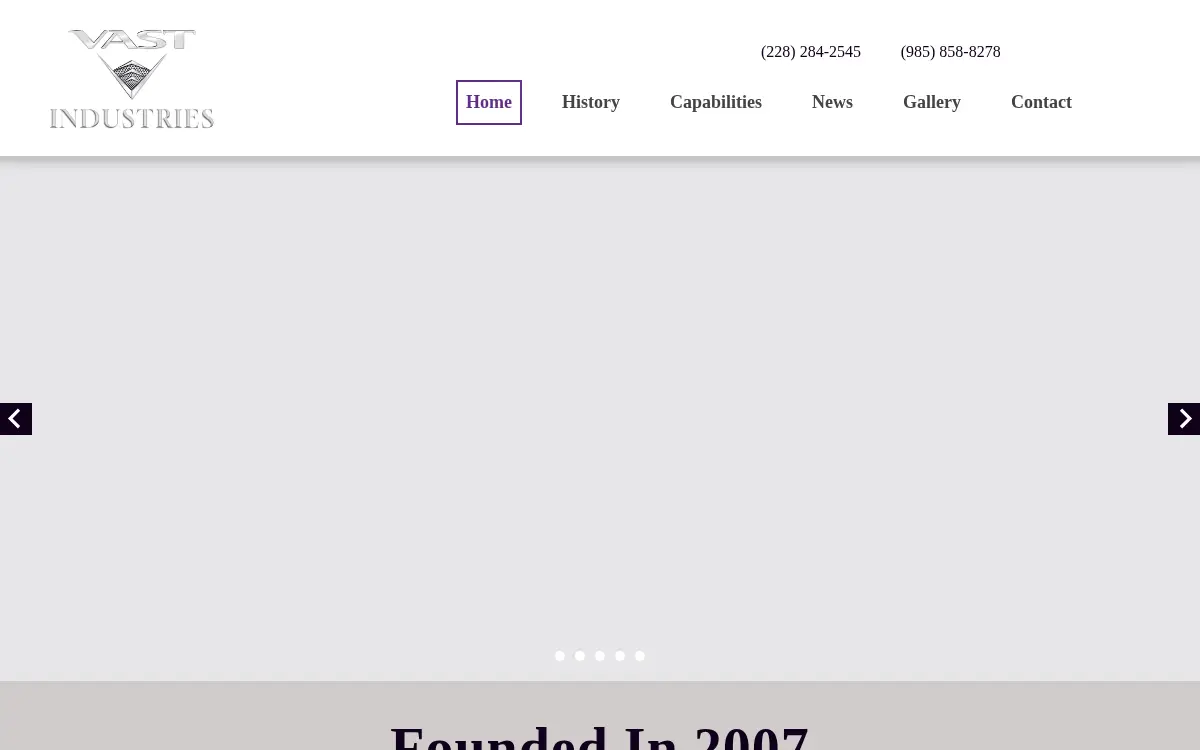 Homepage of Vast Industries, LLC