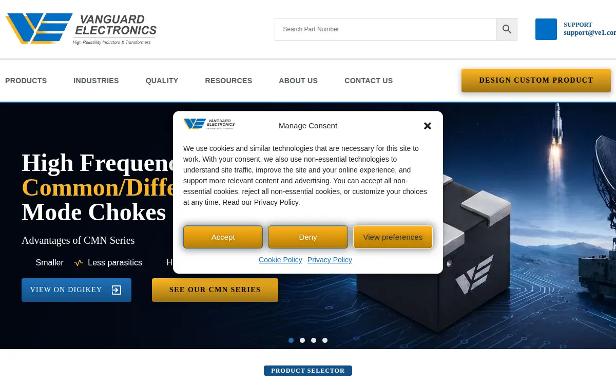 Homepage of Vanguard Electronics, LLC