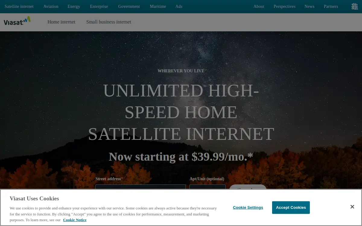Homepage of Viasat INC