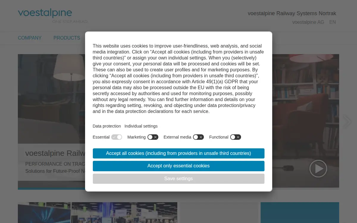 Homepage of Voestalpine Railway Systems Nortrak LLC