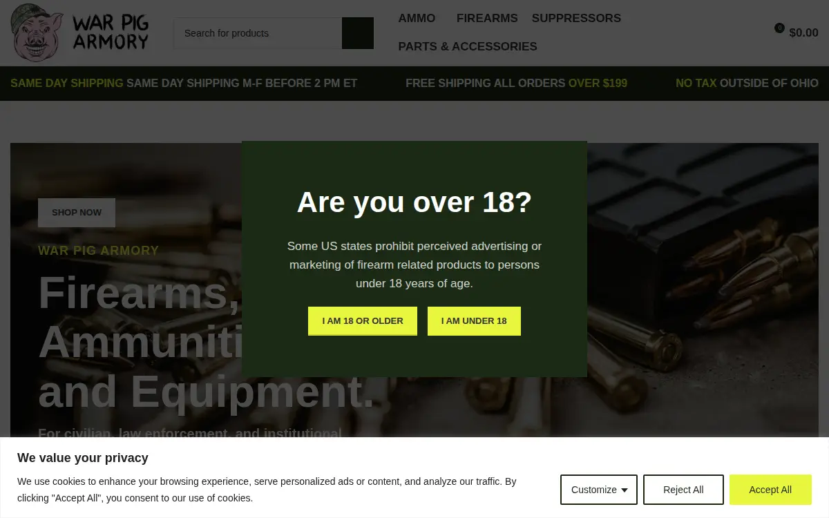 Homepage of War Pig Armory LLC
