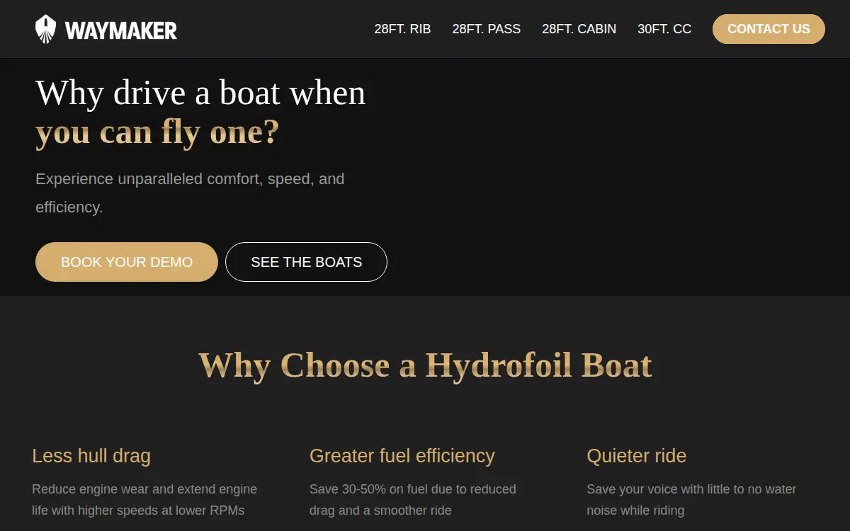 Homepage of Waymaker Marine LLC