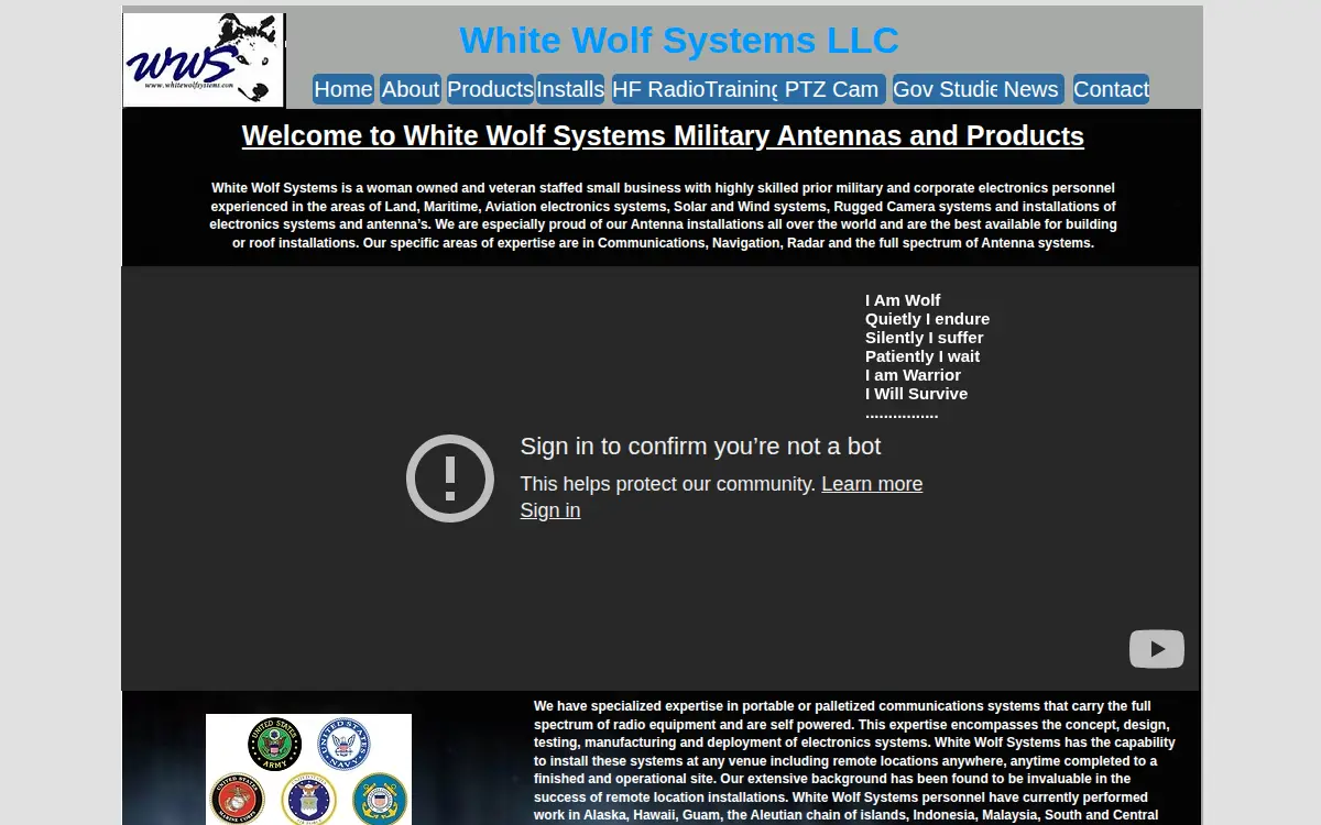 Homepage of White Wolf Systems, LLC
