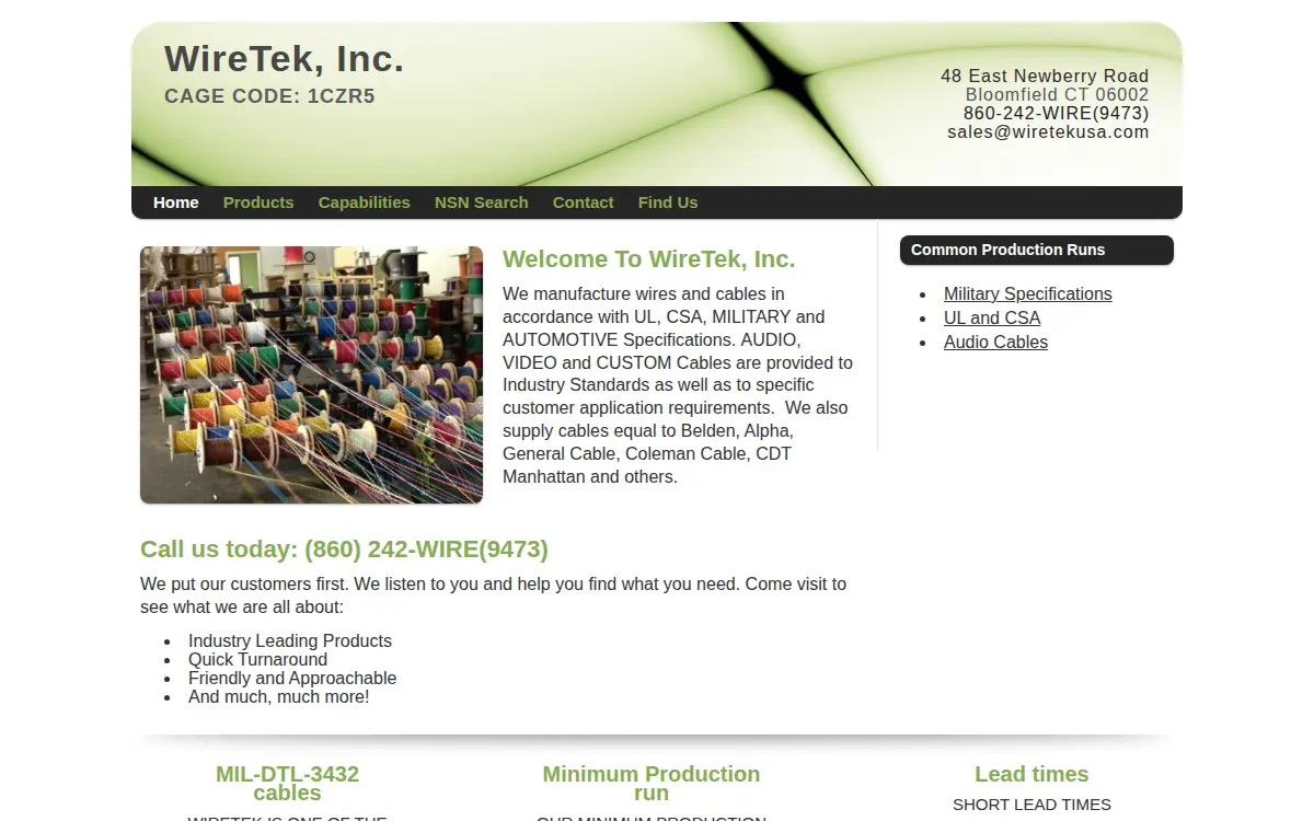 Homepage of Wiretek, INC.