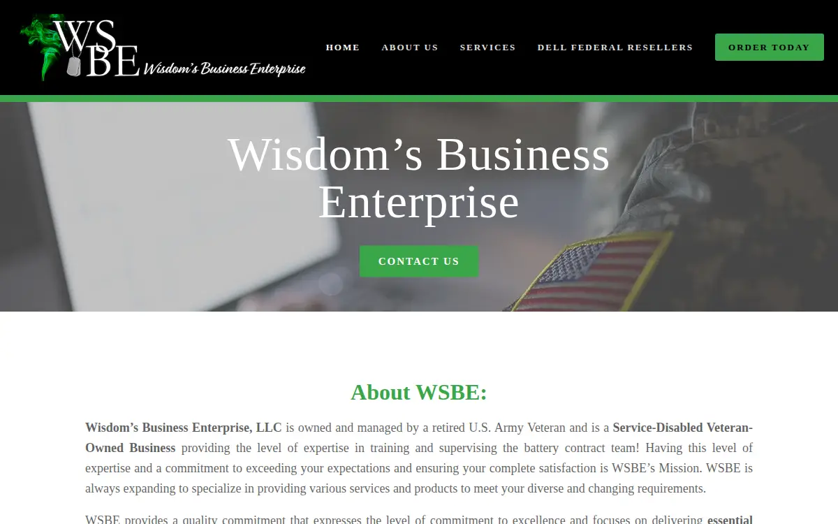 Homepage of Wisdom's Business Enterprise, LLC