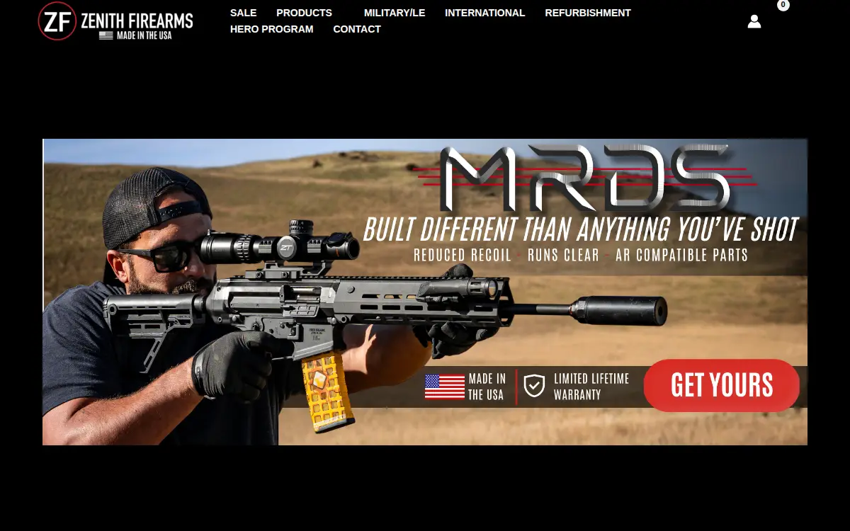 Homepage of Zenith Firearms, INC.