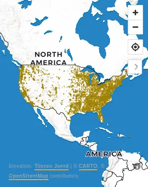Map of United States manufacturing facilities